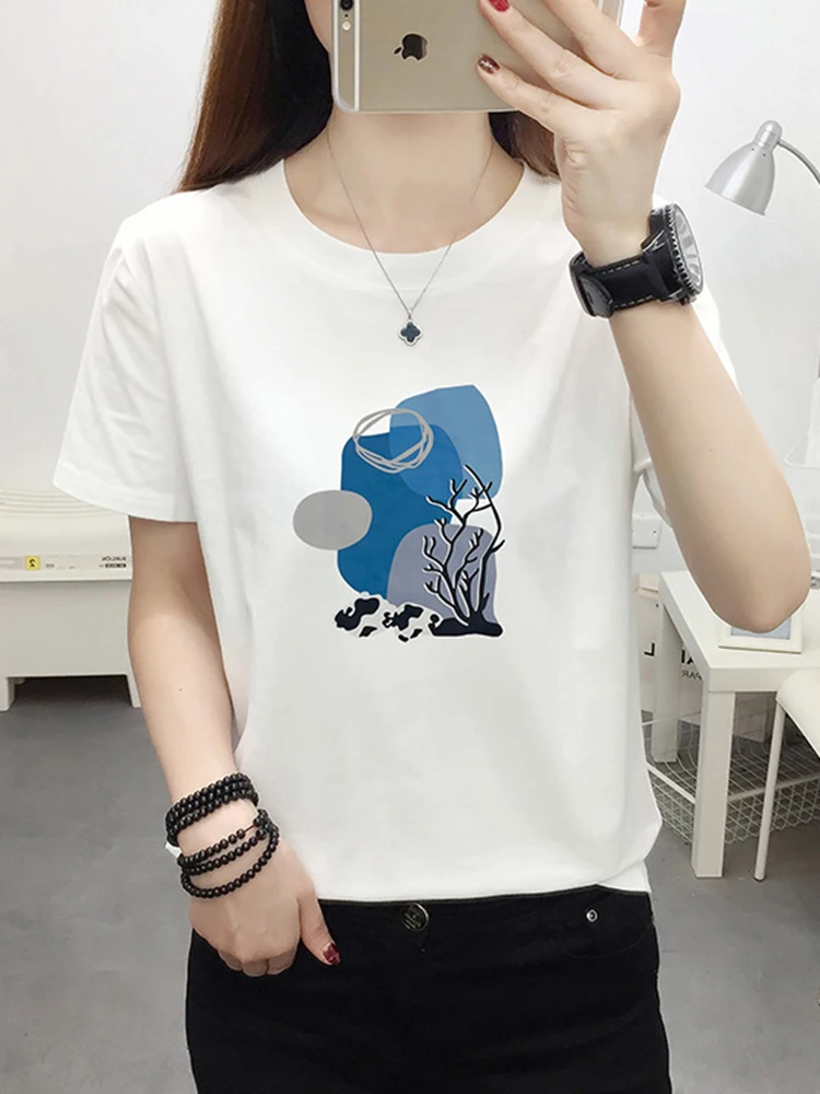

Graphic T Shirts 2022 Summer Printing T Shirt Women Short Sleeve Top Black Cotton Tee Korean Fashion Woman Clothes Poleras Mujer