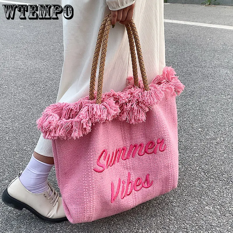 Bag for Women Designer Fashion Tassel Canvas Shoulder Bag Large Capacity Tote Bags Ladys High Quality Brand Totes Travel Bolso