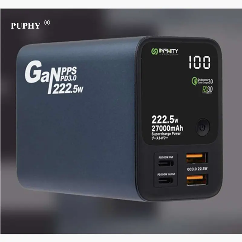 

PUPHY® SuperCharge Power Source PD 200W 27000MAH 22.5W 5V 9V 12V 15V 20V 5A-2A USB QC4.0 VOOC Lithium polymer battery