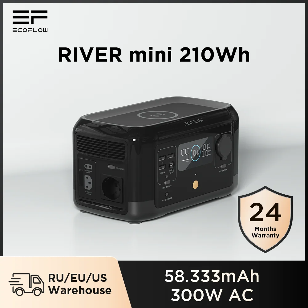 

EcoFlow RIVER mini Portable Power Station 210Wh Backup Battery 300W AC Outlets Emergency Solar Generator for Home Camping