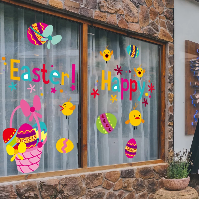 

Happy Easter Window Stickers Rabbit Eggs Chick Wall Stickers Easter Decorations for Home 2022 Easter Party Bunny Wall Decals