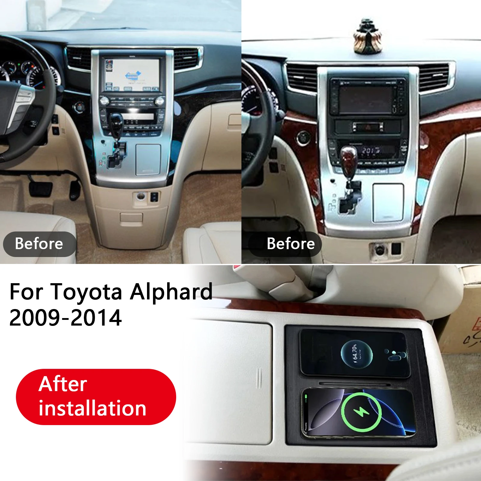 

Для Toyota Alphard 2009 2010 2011 2012 2013 2014, автомобильное зарядное устройство для телефона на центральной консоли, быстрое беспроводное зарядное устройство, держатель для зарядки пластины