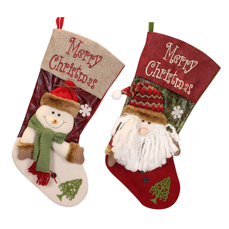 

2 Pack Large Christmas Stockings With 3D Santa Claus Snowman For Xmas Holiday Family Party Merry Christmas Decoration