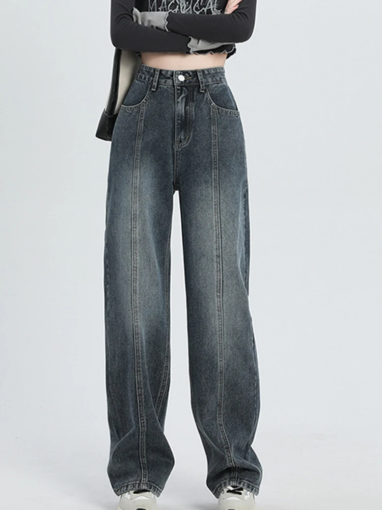 

2022 Streetwear Vintage Straight Jeans Women Autumn New Fashion High Waist Baggy Wide Leg Pants Casual Simple Lady Denim Trouser