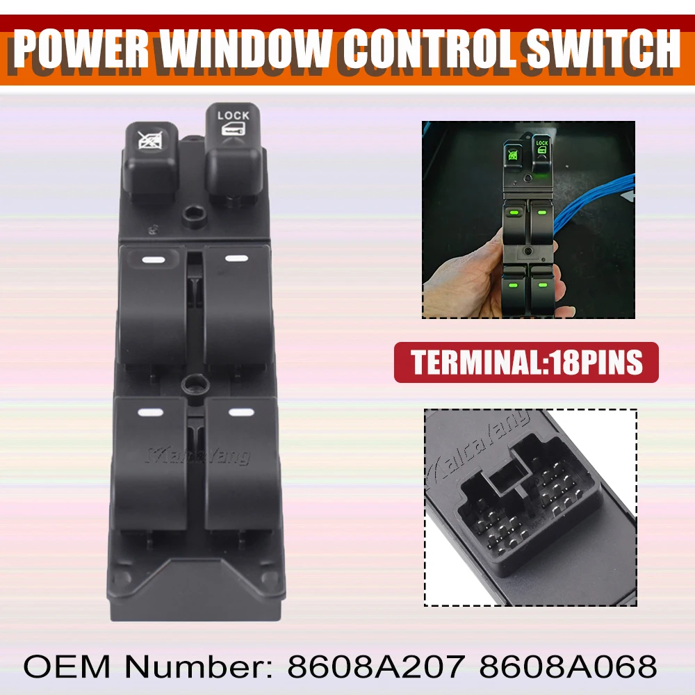 

Malcayang 18-контактный переключатель стеклоподъемника со стороны водителя, подходит для Mitsubishi Lancer 2008-2015 Outlander Sport/ASX 2010-2014 8608A207