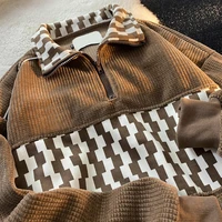 america retro plaid polo shirt high street sweatshirts womens spring and autumn loose thin vintage zip up jacket pullover