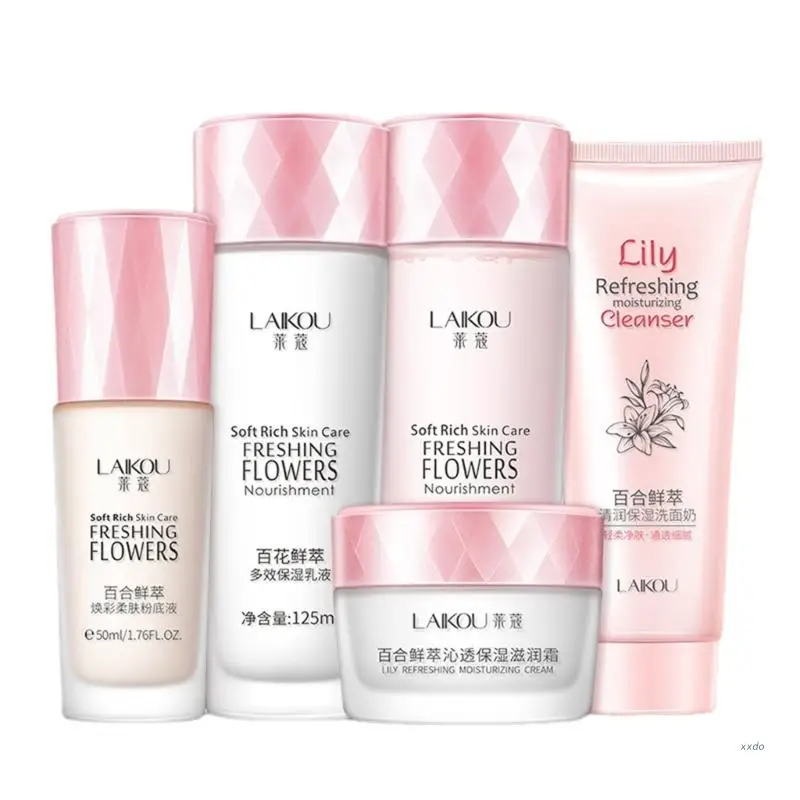 

5x Lily Flower Skin Hyaluronic Acid Moisturizing Toner Oil-Control Cleanser Nourishing Lotion Smooth-Whitening Face Care