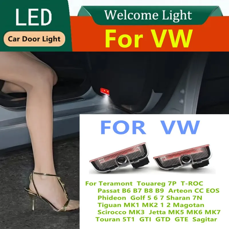 

2 шт. светодиодная сигнальная лампа, аксессуары для VW Golf 7 6 5 GTD EOS GTE Passat B6 B7 B8 B9 Touareg 7P Tiguan, инструмент для освещения двери автомобиля