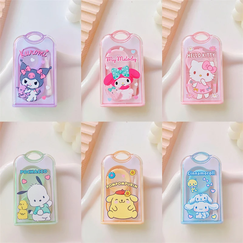

Hellokittys Kuromi Cinnamoroll почтовый пурин собака портативная контактная линза фотография контейнер для хранения контактных линз с пинцетом