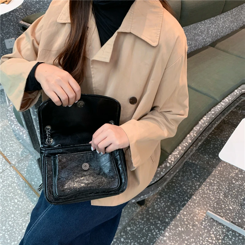 Chain Bag for Women Soft PU Leather Solid Color Shoulder Underarm Bag 2023 Korean Large Capacity Retro Purses and Handbags
