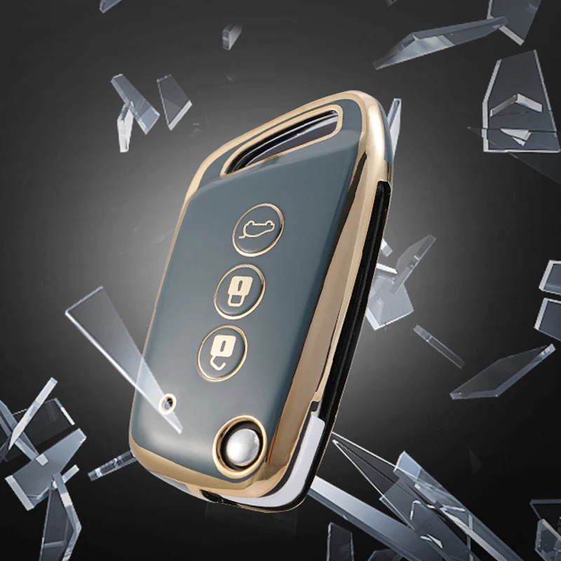 

For Baojun E200 E300 RS3 RS5 RS7 RC5 RC6 RM5 RMC Soft TPU Car Key Case Protective Cover Gold Edge Key Shell Auto Accessories