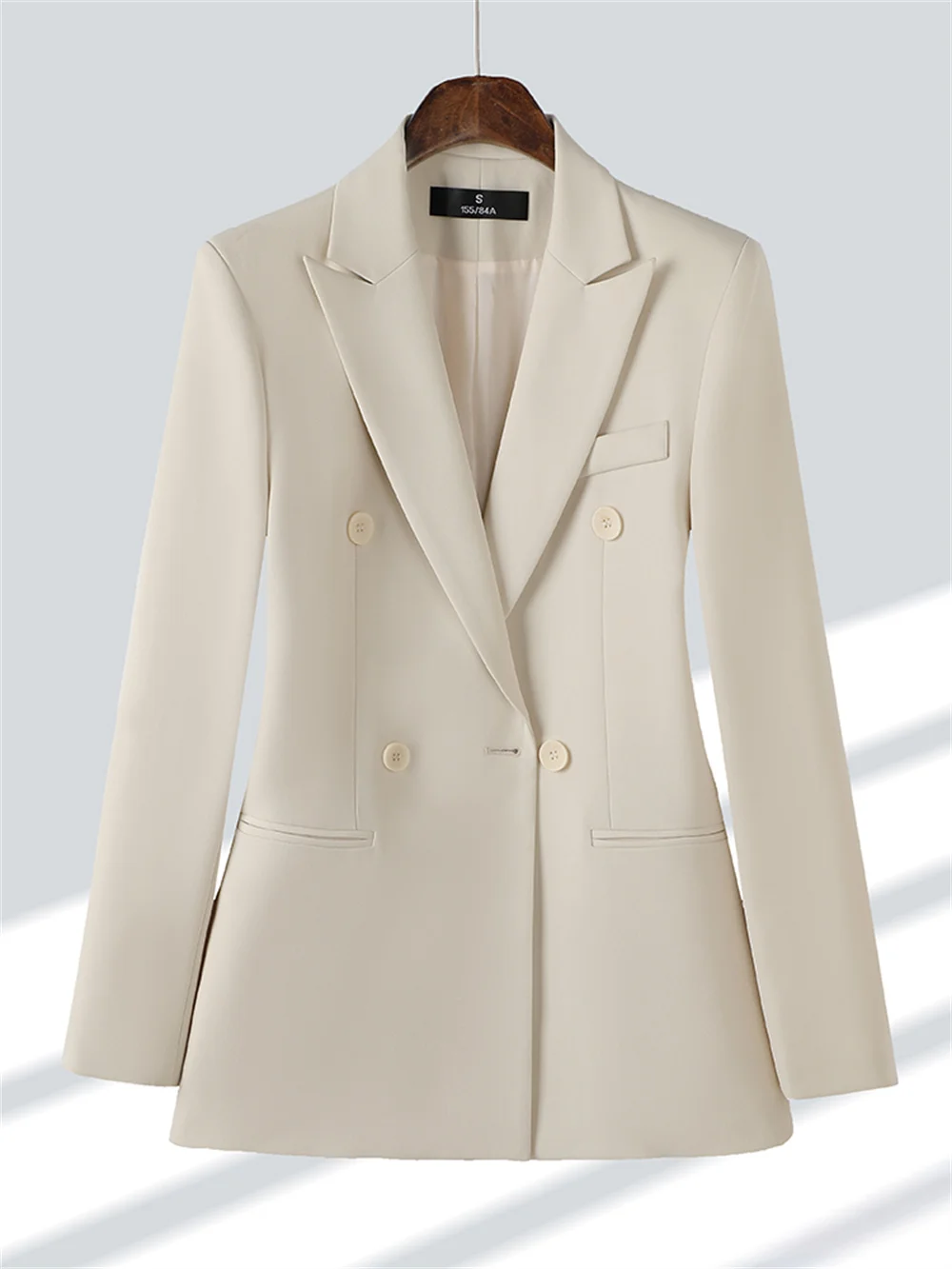 Women's Jacket 2023 New in Blue Black Coffee Casual Double Breasted Long Sleeve Jacket Ladies Elegant Formal Office Blazer Coat