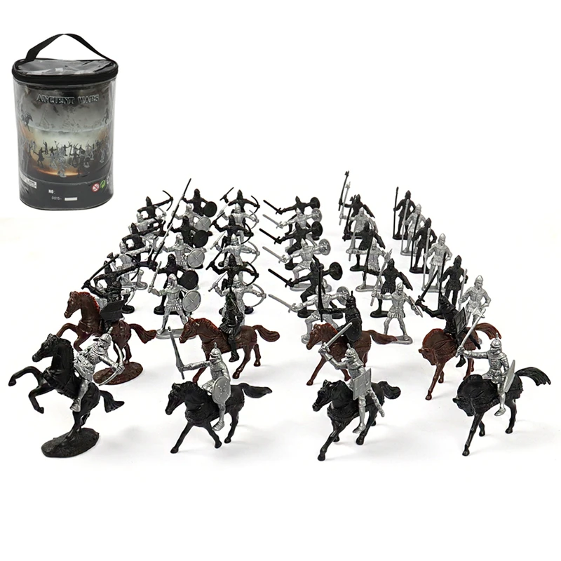 

52 Pcs/Bag Medieval Cavalry War Horse Soldier Model Roman Soldier Ancient Medieval Warrior Model Action Figures Toys