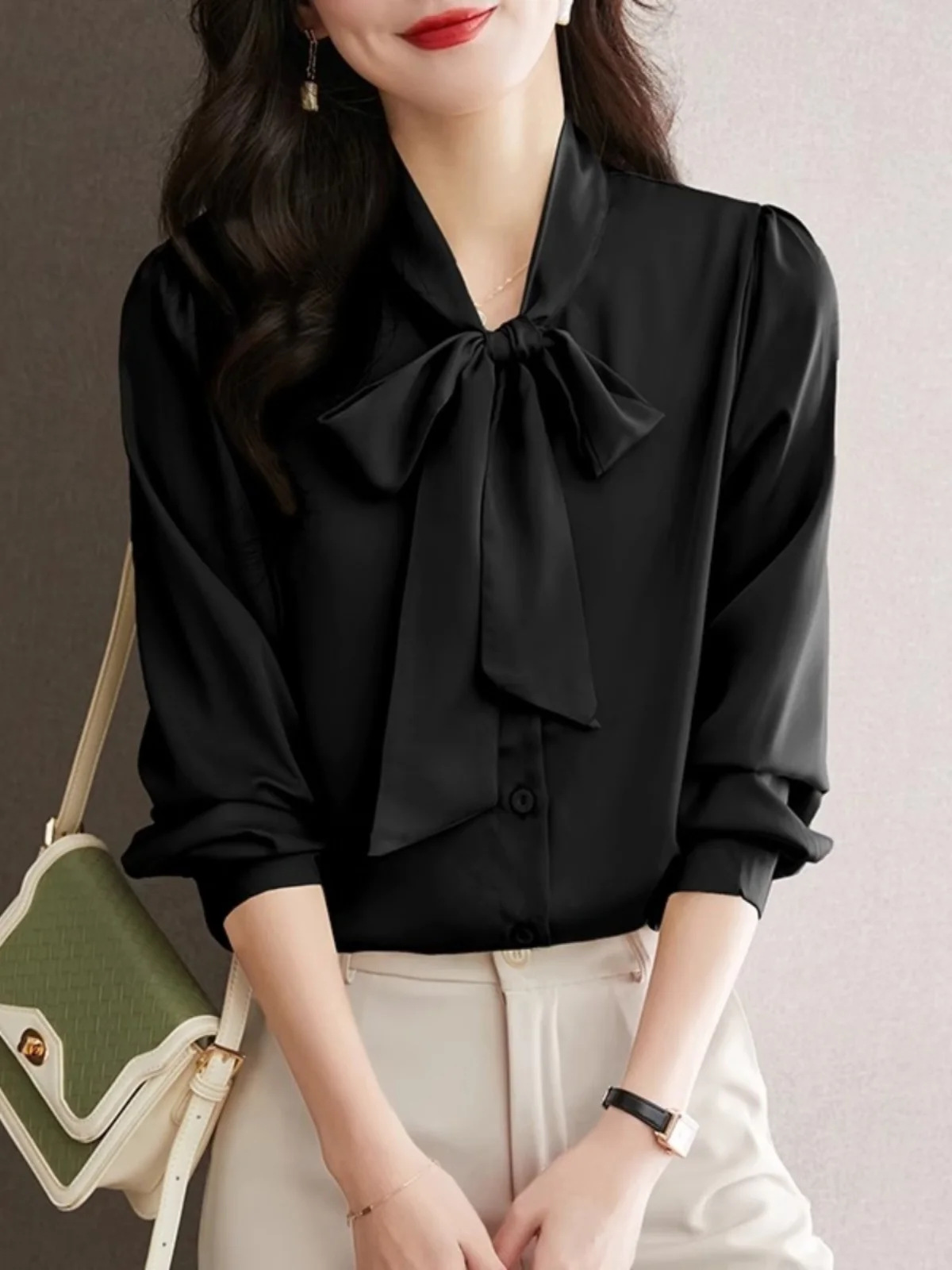 Bow Chiffon Shirts Women's Long-Sleeved Autumn and Winter 2024 New High-Grade Temperament Top Professional Commuter Shirt