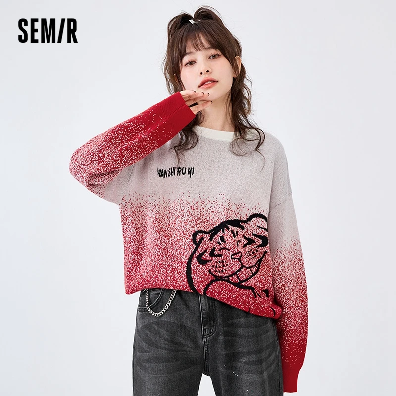 

SEMIR Knitwear Women Gradient Red 2022 Early Spring New Loose Tiger Sweater