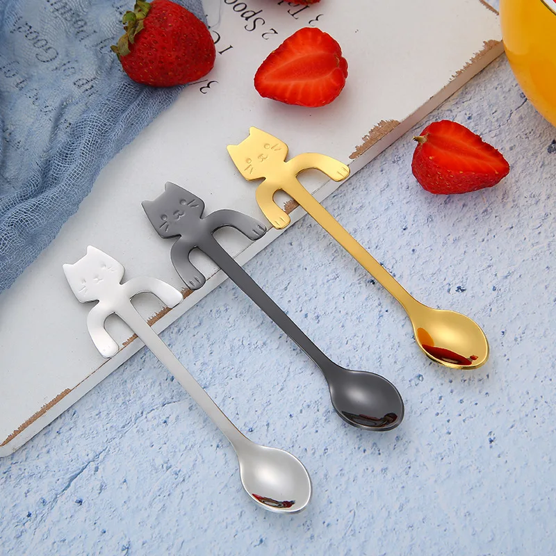 

Cartoon Cute Cat Design Multicolor Coffee Spoon Stainless Steel Teaspoon Dessert Snack Scoop Milk Tableware Kitchen Accessories