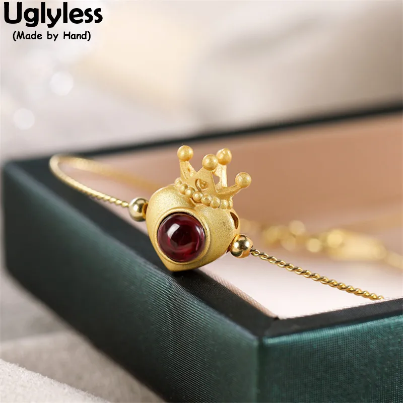 

Uglyless Rare Natural Grape Purple Garnet Bracelets Women Crown for LOVE Gifts Jewelry New Popular Ultra-thin 925 Silver Bangles