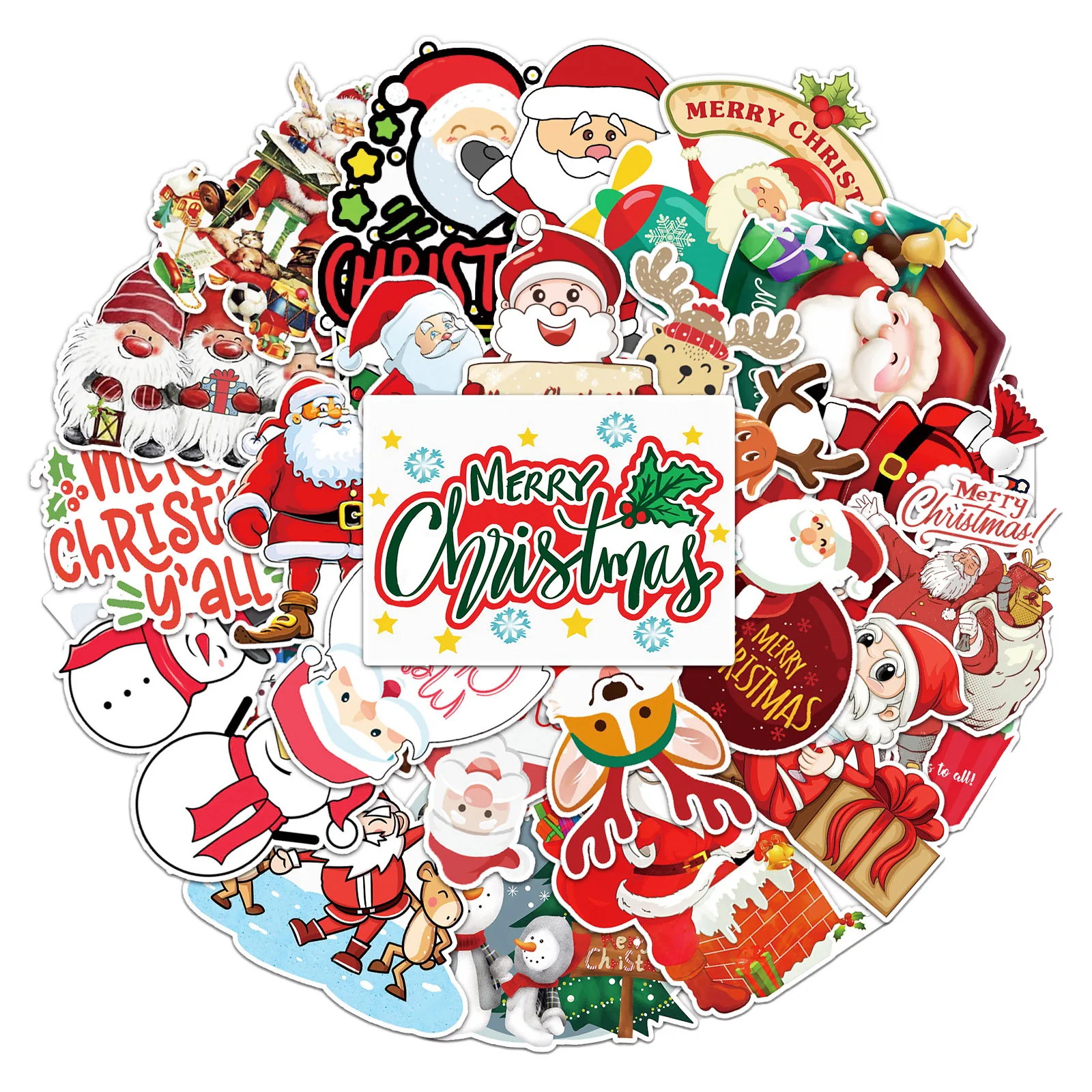 

50pcs Christmas Sticker Strong Sticker Decal Creative Sticker Set Waterproof for Suitcase Skateboard Guitar Laptop Wall