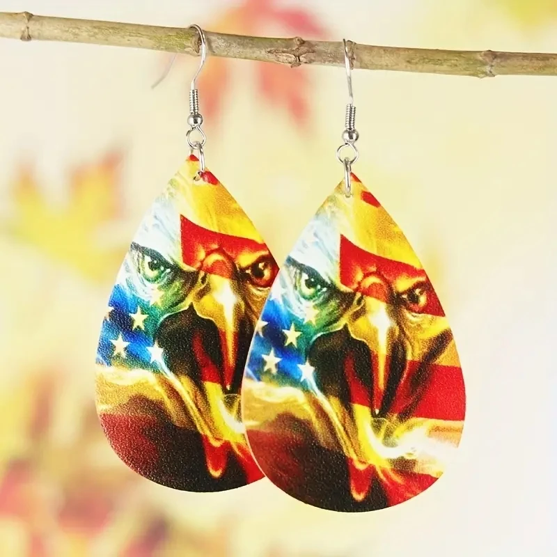 

1Pair Bohemian Fashion Style PU Leather Droplet Earrings Print Men's and Women's Daily Wear Ear Jewelry Creative Personalized Gi