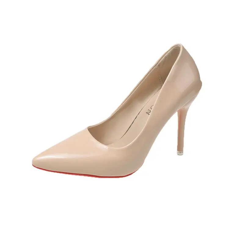 

2022 New Women Yellow Blue 10cm High Heels PU Leather Female Scarpins Office Pointed Toe Pumps Shoes Plus Size