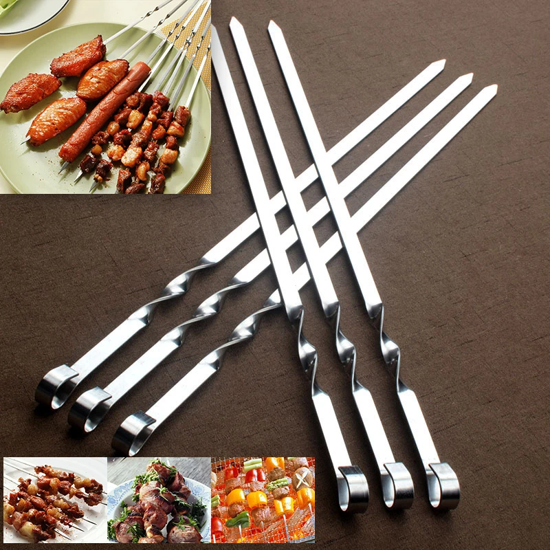 

6pcs/Set Barbecue Meat String Skewers Chunks of Meat Stainless Steel Churrasqueira Roast Stick BBQ Outdoor Picnic Kitchen Tool