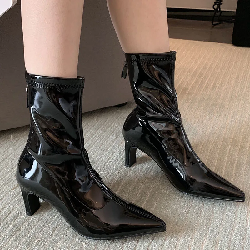 

Женские ботильоны с острым носком, на молнии, на каблуке