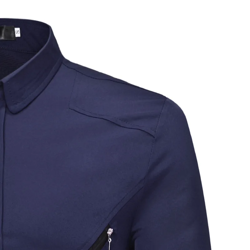 Mattswag Men Solid Color Zipper Trim Dress Shirt High Quality Social Men's Clothing Fashion Casual Slim Fit Shirt Chemise Hombre