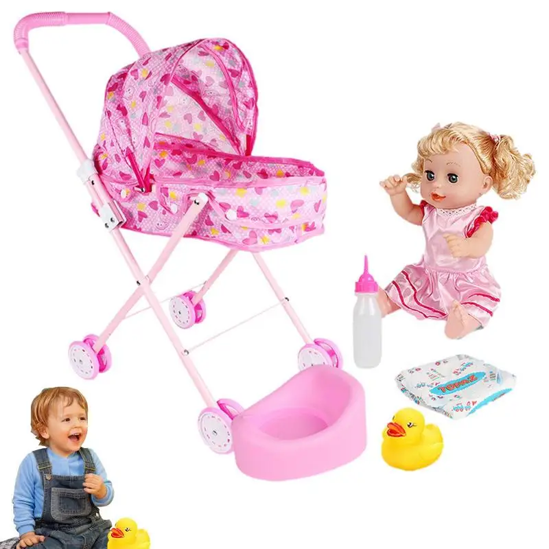 

Baby Doll Stroller Set Doll Nursery Playset Include Doll Pack Play Baby Doll Care Gift Set With Stroller For Babies Kids