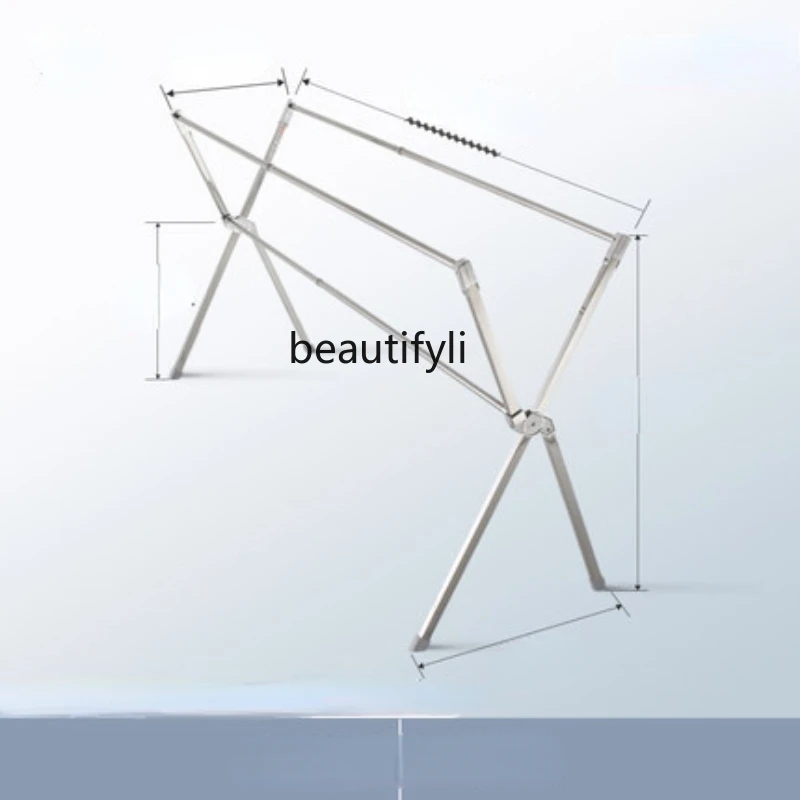 

LBX Stainless Steel Laundry Rack Floor Folding Household Outdoor Double Pole Quilt Fantastic Shelf