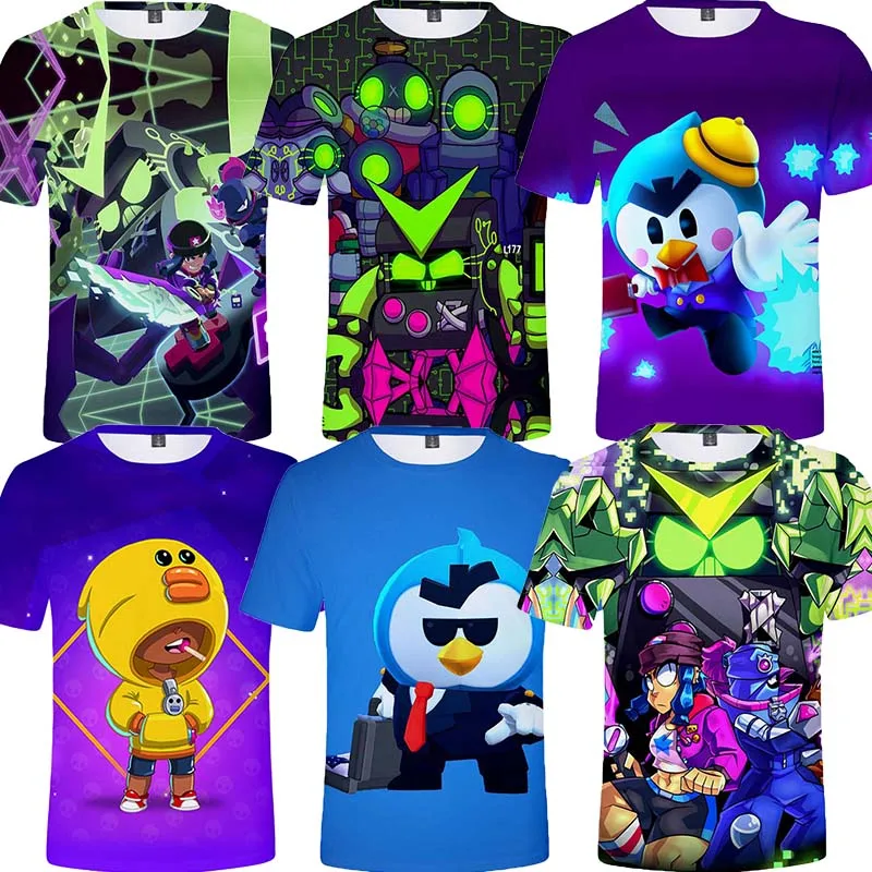 

3d Boys Girls T Shirts Tops BiBi Sprout Kids Mr.P and Star, Game T-shirt Baby Clothes Shoot Shark Crow Child Wear