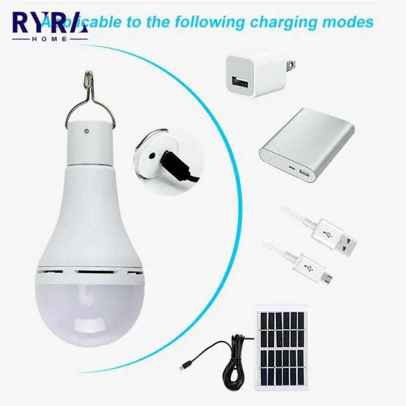 

LED Solar Light With Remote Control Lamp Waterproof Panel Emergency Solar Bulb Plastic Bulb Hook Tent Lantern Outdoor Lighting