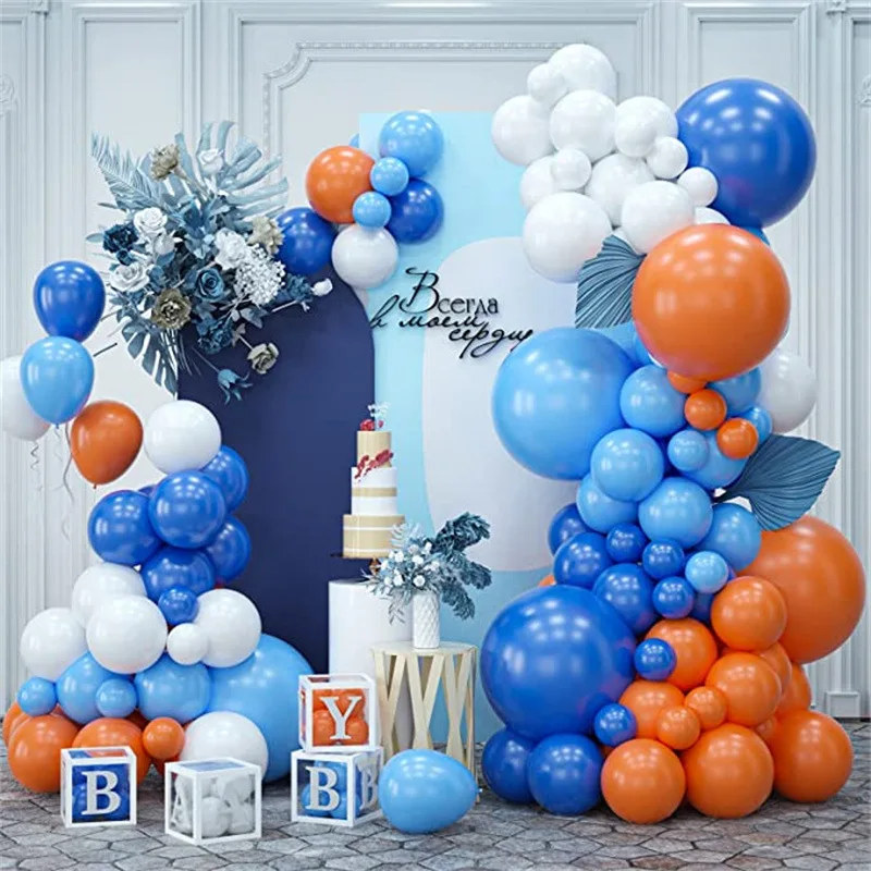 

101pcs Dark Blue Orange White Ring Arched Balloon Set Kids Birthday Party Baby Shower Kids Paradise