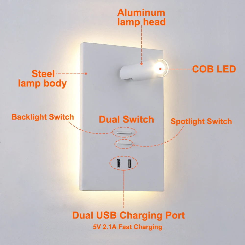 12 Вт COB светодиодный настенный светильник прикроватный для чтения поворотный