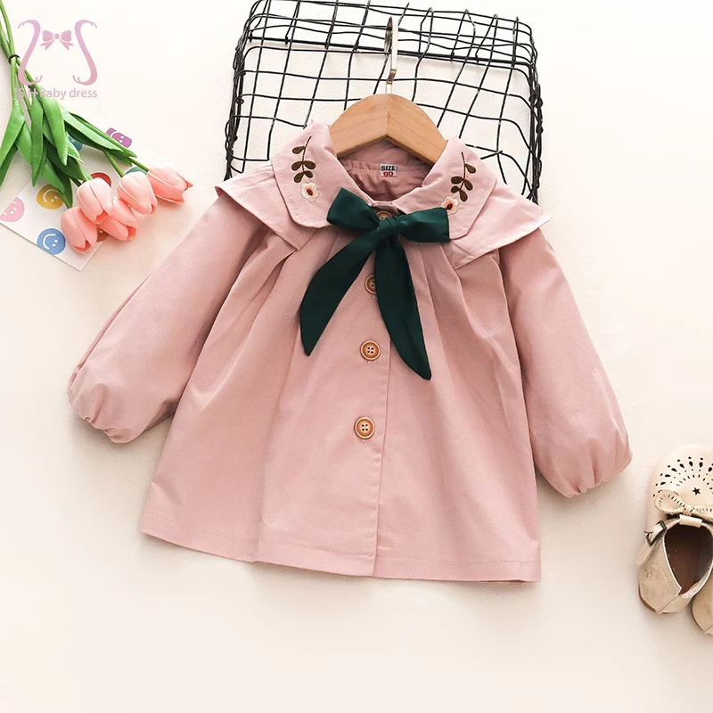 

Spring Children's Windbreaker Solid Color Long Sleeve Lapel Baby Girl Tops Korean Style Bow Jacket 0 To 3 Years Toddler Clothes