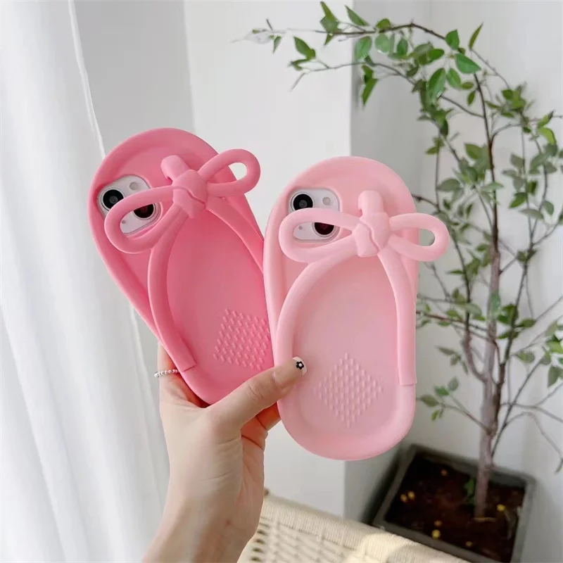 

Cute flip-flops pink 3D Case For iphone 14 13 12 Mini 11 Pro XS Max XR X SE20 6S 6 7 8 Plus Plain Soft silicone kids Phone Cover