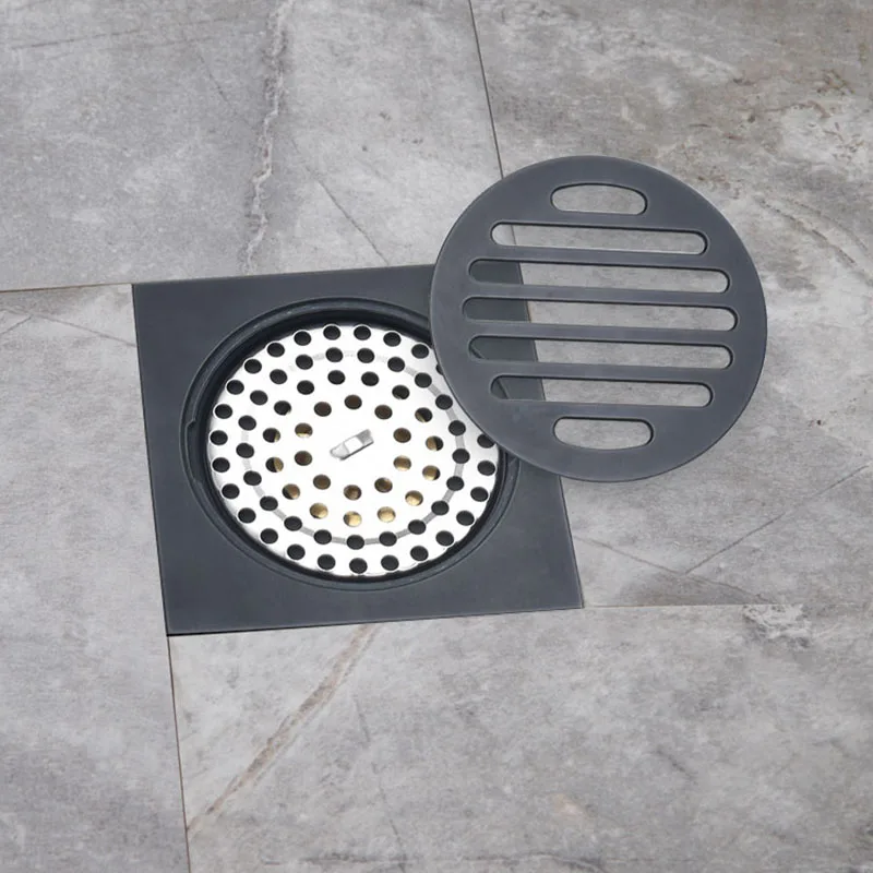 

Invisible Bathroom Floor Drain Black Shower Drain Square Drainage Anti-odor Waste Filter Brass Toilet Balcony Water Antiodor