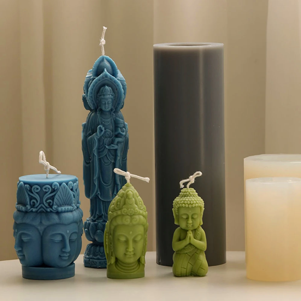 

New Buddha Statue Candle Silicone Mold Aromatherapy Candle Handmade Soap Resin Ornament Plaster Decoration Clay Craft Mould