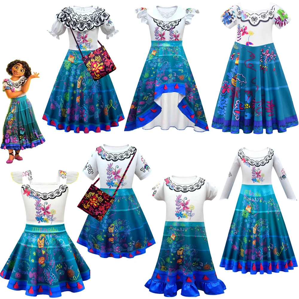 

New Kids Clothes Girls Encanto Mirabel Cosplay Costumes Fancy Princess Dresses Children Birthday Carnival Party Clothing and Bag