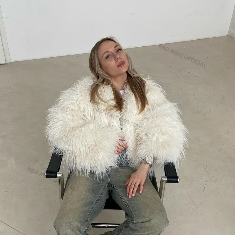 Neo Mint Стильная шикарная пушистая меховая куртка для женщин 2024 зимняя шуба с