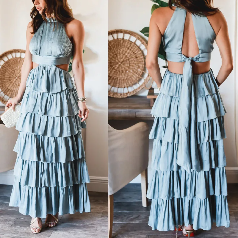 

New 2023 summer sexy women's dress solid color collage long dress cake dress dress