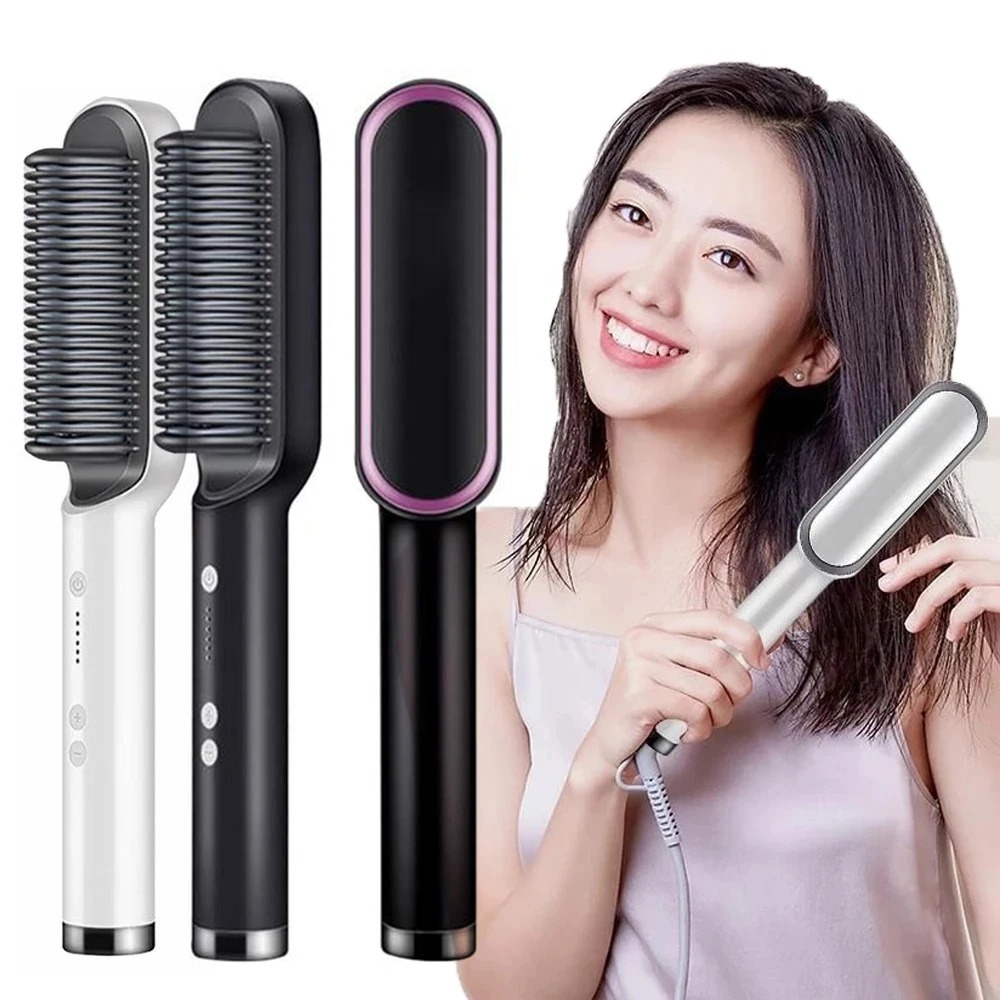 

Men Beard Straightener Multifunctional Hair Straightener Brush Ceramic Hair Curler Iron Hot Hair Comb Smoothing Hairbrush Tools
