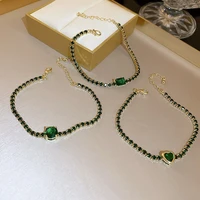 yamega fashion green crystal bracelets for women luxury korean designer heart bracelets weddings jewelry accessories gifts