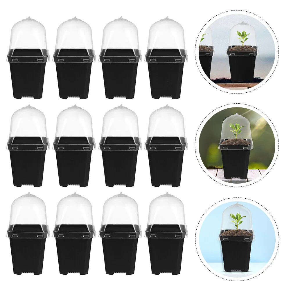 

12 Sets Mini Containers Flower Pot Nursery Pots Humidity Dome Clear Pots Starting Plastic Planter Seedlings