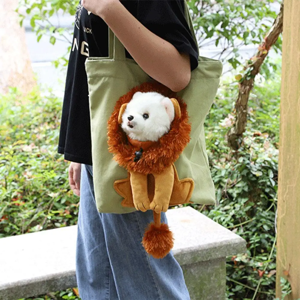 

Lion-shaped Shoulder Bag Can Be Exposed Pet Canvas Bag for Cats and Dogs Tote Bag Small Pet Carrier Bag Fashionable Breatha J4E5