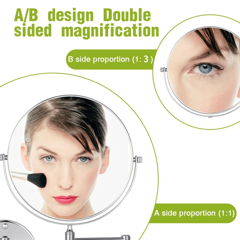 Раздвижное 8-дюймовое двухстороннее зеркало для ванной комнаты умное макияжа