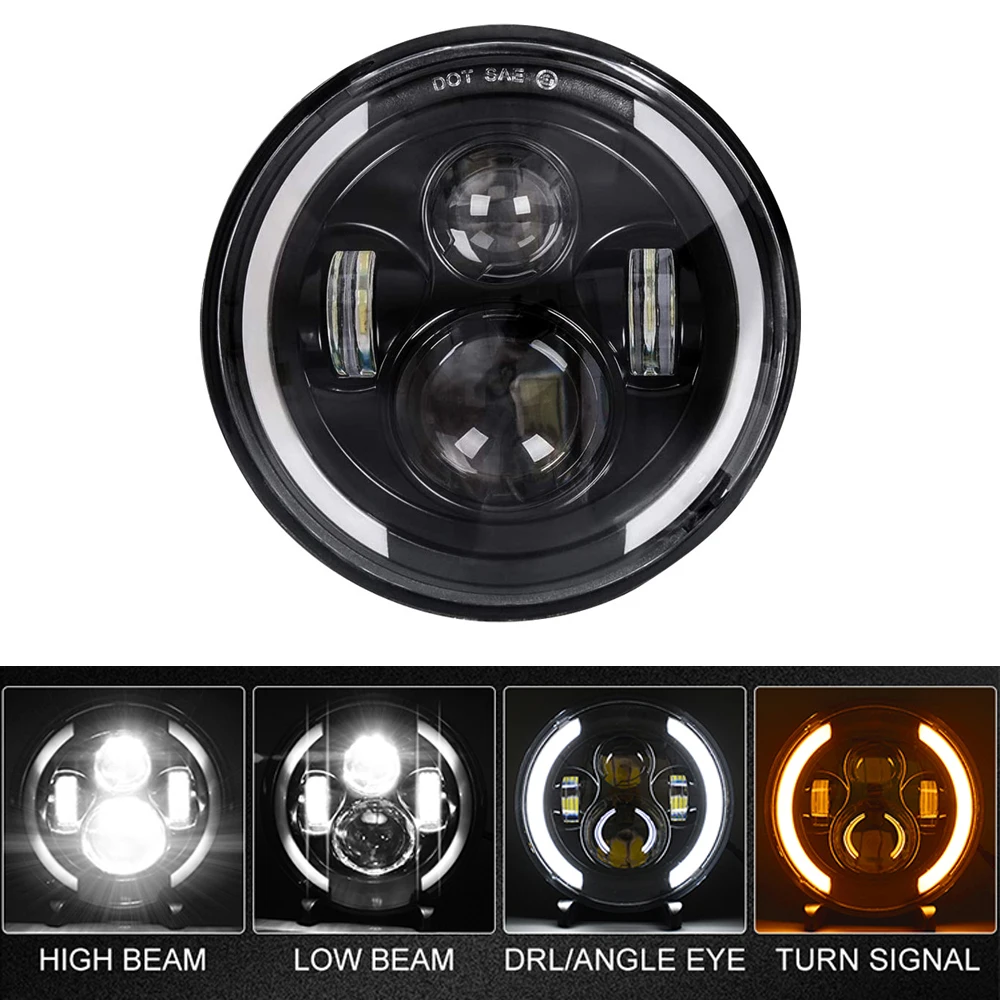 

1x 7" Inch LED Round Headlight Assembly Headlamp Driving Light Angel Eyes For Jeep Wrangler JK CJ Land Rover Defender Motorcycle