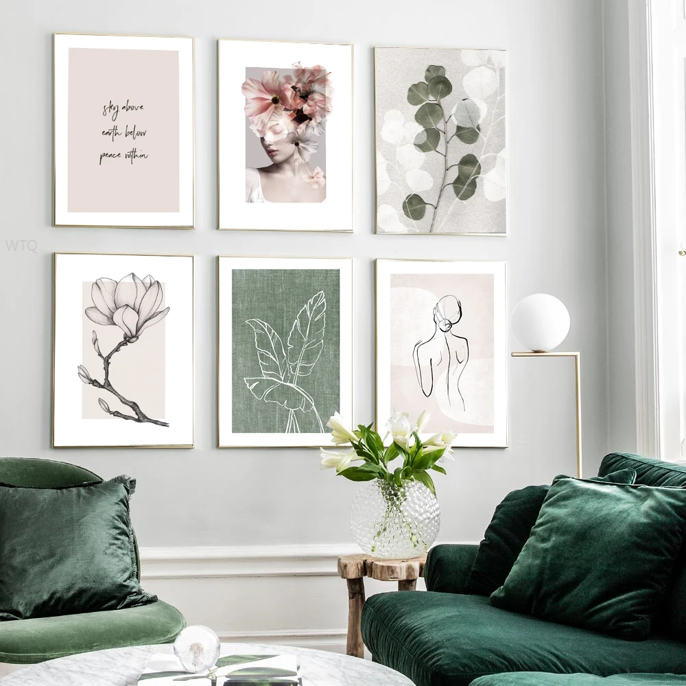 

Eucalyptus Poster Green Linen Leaves Decor Picture Modern Feminine Flowers Wall Art Canvas Paintings For Living Room Home Decor