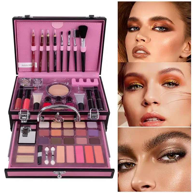 

Professional Makeup Set Eye Includes Compact Powder Eyeshadow Cream Glittor Lip Stick Lip Gloss Eyeliner Mascara Blusher & More