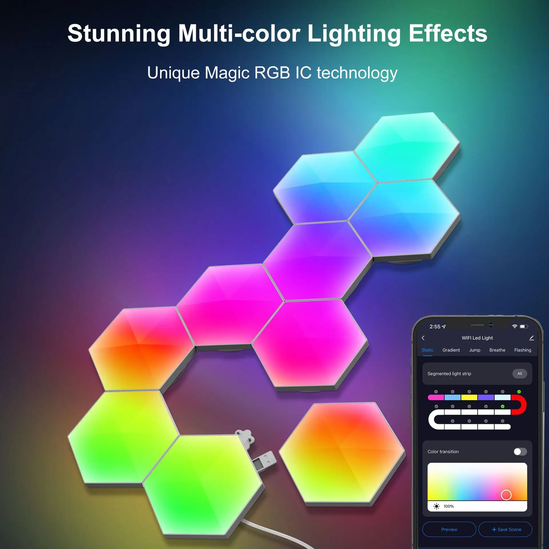 

Modern RGBIC LED Wall Lamp Smart APP Voice Control DIY Hexagonal Honeycomb Lights LED Nightlight For Computer Game Room Decor