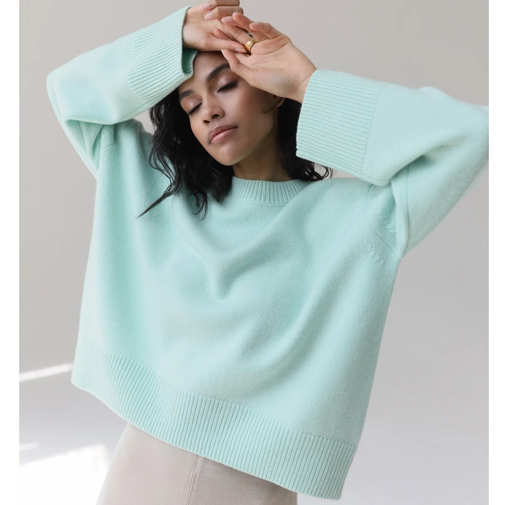 

Wepbel Sweater Women Long Sleeve O-neck Loose Solid Color Sweater Pullover Loose Winter Fashion Jumpers Casual Homewear Sweaters